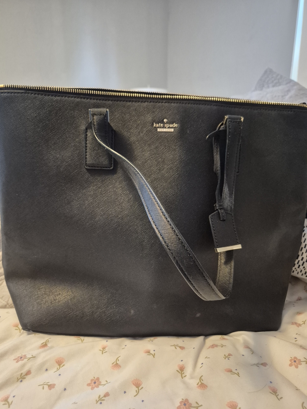 kate spade Black Saffiano Tote with Gold Accents